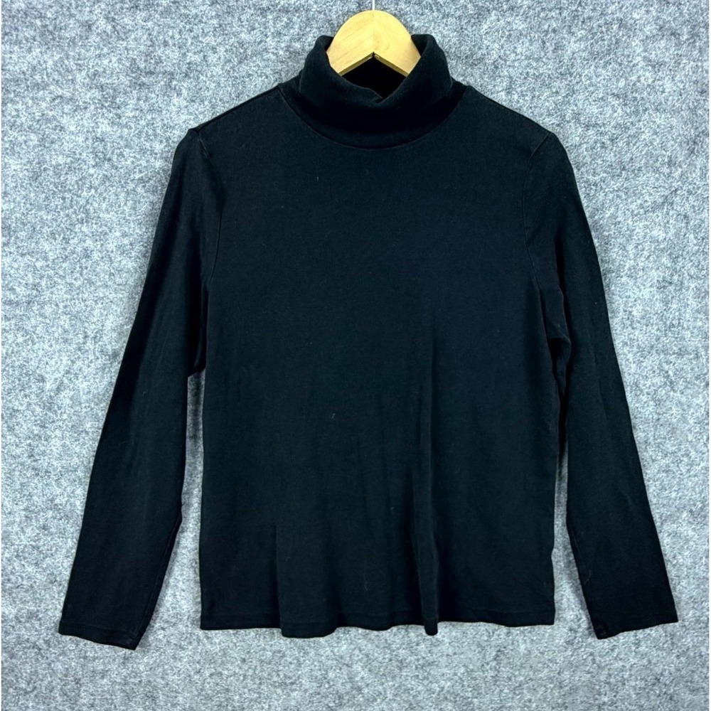 Cynthia Rowley New York Knitted Top Womens XL Black Cotton Stretch Turtleneck